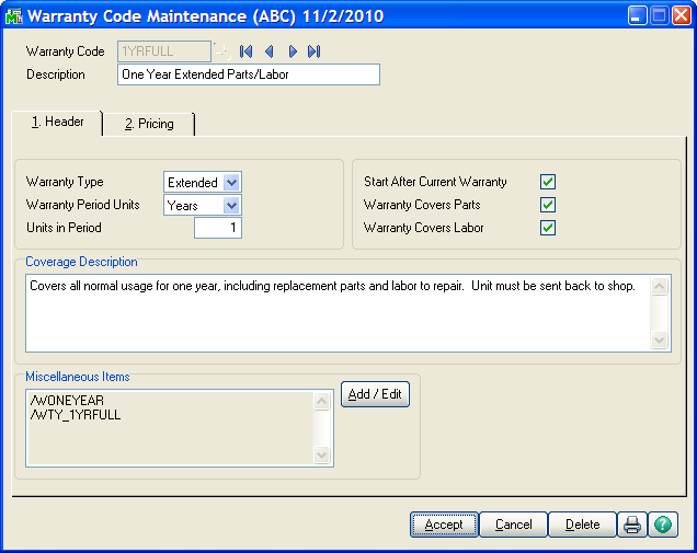 WarrantyCodeHdr