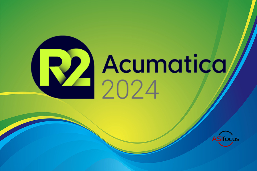 Acumatica 2024 R2 logo on green and blue wave