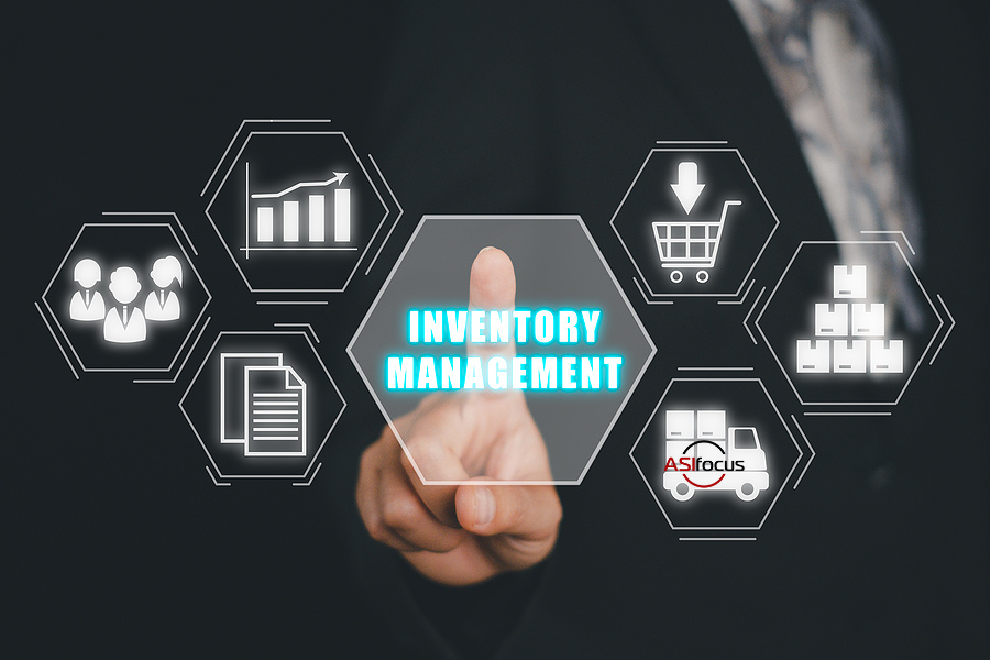 finger touching screen which says inventory management