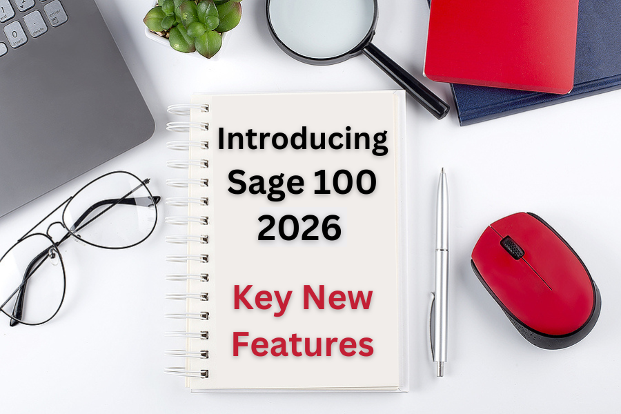 notebook on desk with introducing sage 100 2026