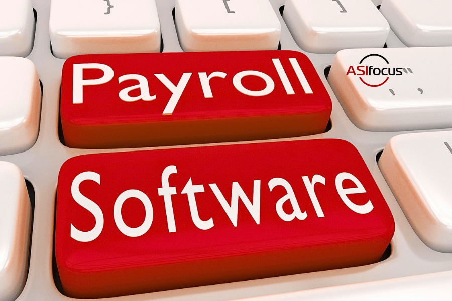 Payroll Software on red computer keyboard keys. Sage 100 Payroll